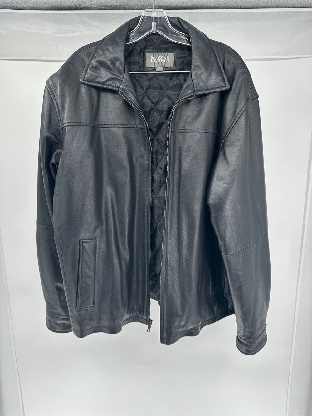 Wilsons Leather Black Quilted-Lining Leather Bomber Jacket